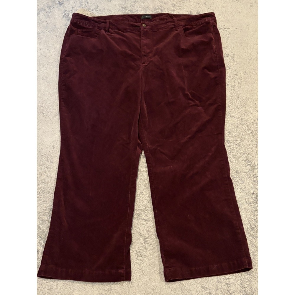 Talbots Corduroy Pants Womens 44x25 Maroon Straight Leg Plus Size Crop Stretch